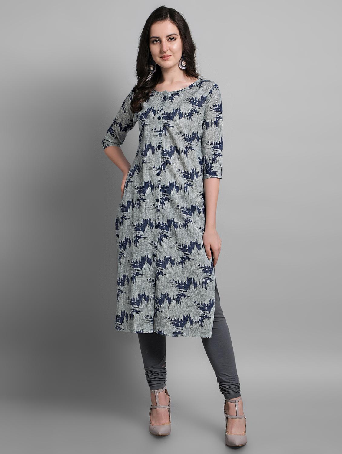 grey cotton straight kurta - 17466603 - Zoom Image - 2