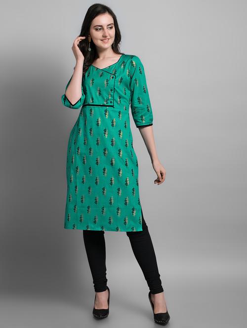 green cotton straight kurta - 17466604 - Standard Image - 1