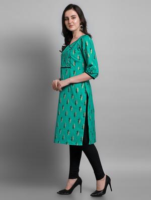 green cotton straight kurta - 17466604 - Standard Image - 2