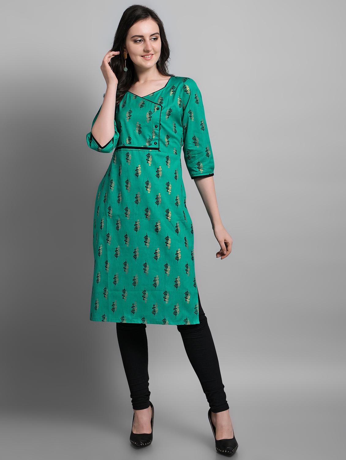 green cotton straight kurta - 17466604 - Zoom Image - 1