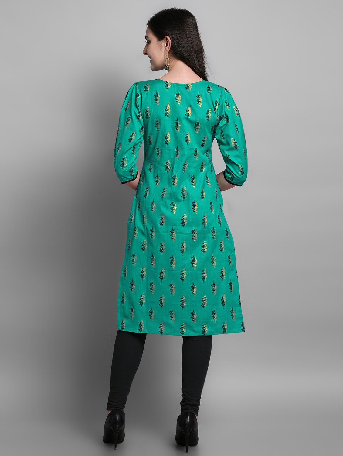 green cotton straight kurta - 17466604 - Zoom Image - 3