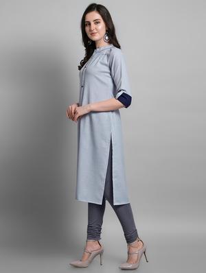 blue rayon straight kurta - 17466605 - Standard Image - 2