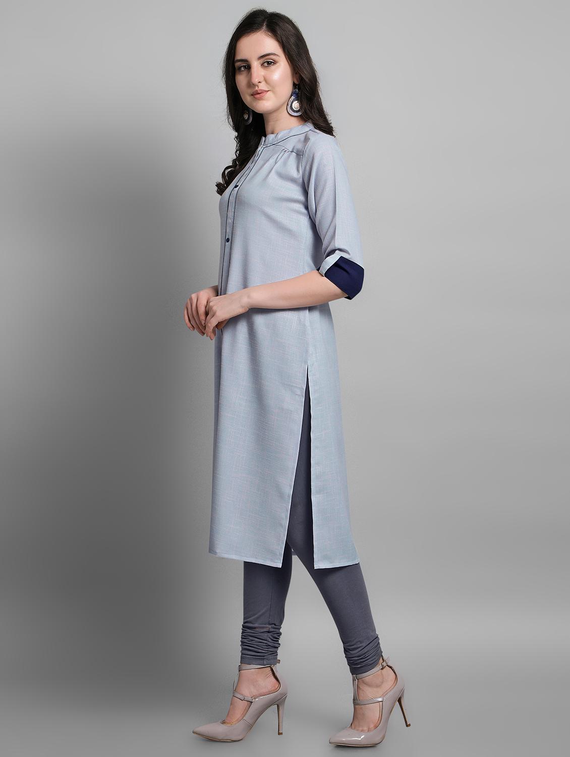 blue rayon straight kurta - 17466605 - Zoom Image - 2