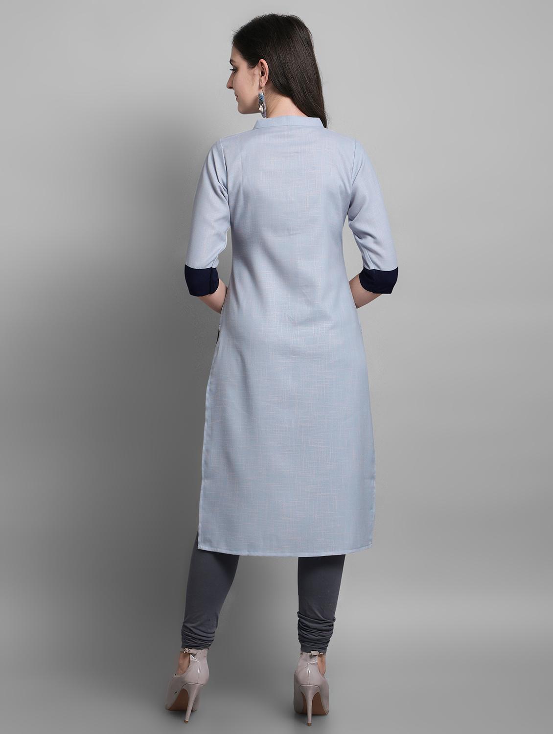 blue rayon straight kurta - 17466605 - Zoom Image - 3