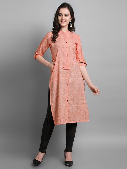 peach cotton straight kurta - 17466607 - Very Small Image - 1