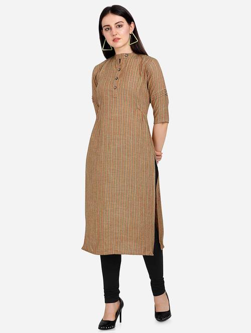 brown rayon straight kurta - 17466610 - Standard Image - 1