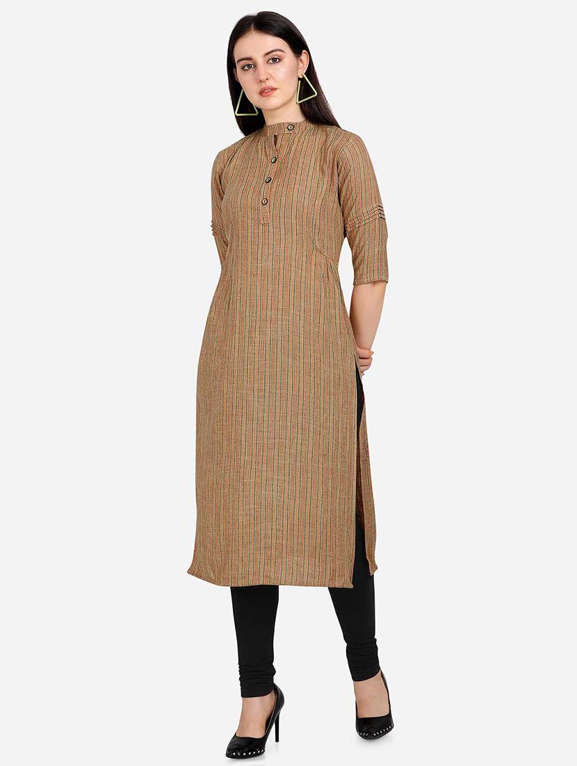brown rayon straight kurta - 17466610 - Zoom Image - 1