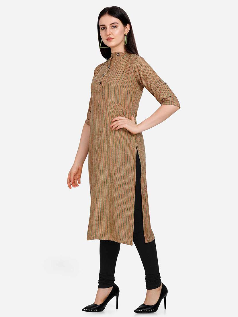 brown rayon straight kurta - 17466610 - Zoom Image - 2