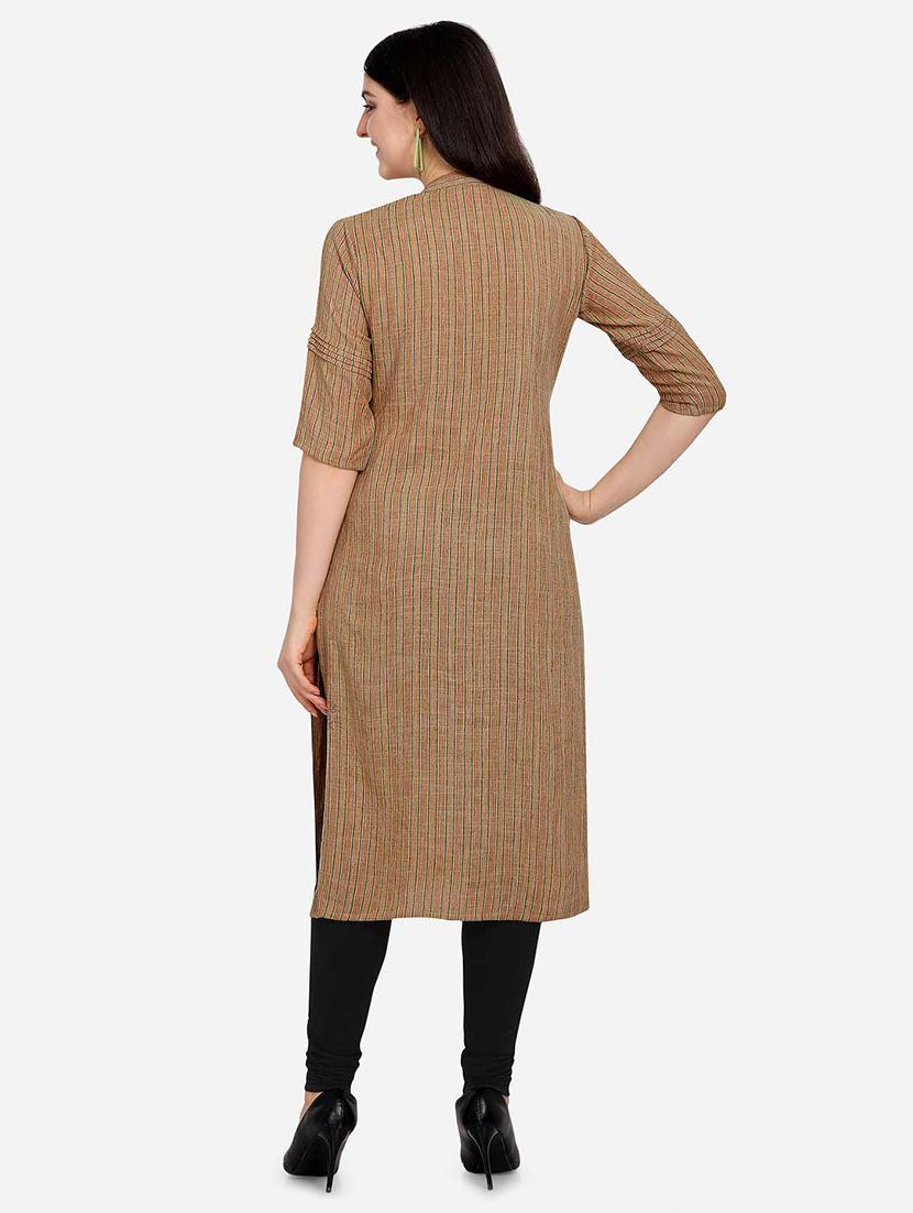 brown rayon straight kurta - 17466610 - Zoom Image - 3