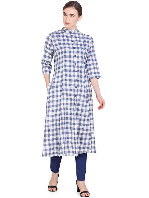 navy cotton aline kurta - 17466617 - Standard Image - 1