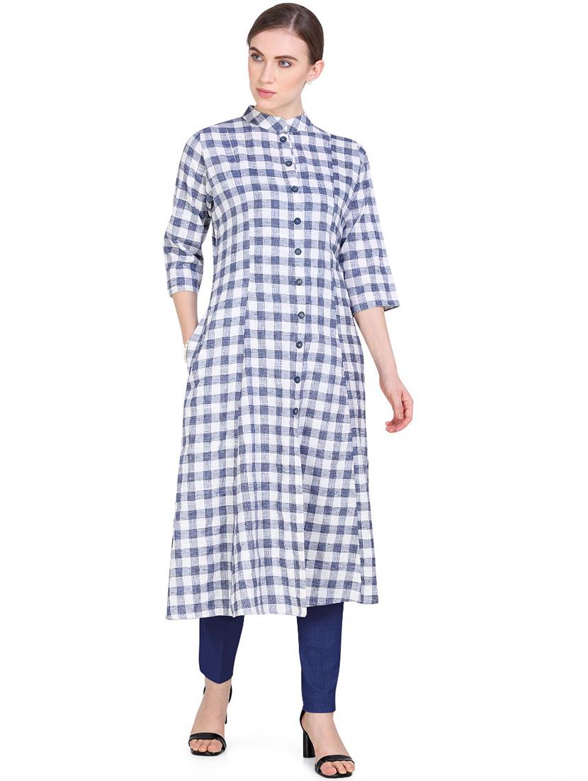 navy cotton aline kurta - 17466617 - Zoom Image - 1