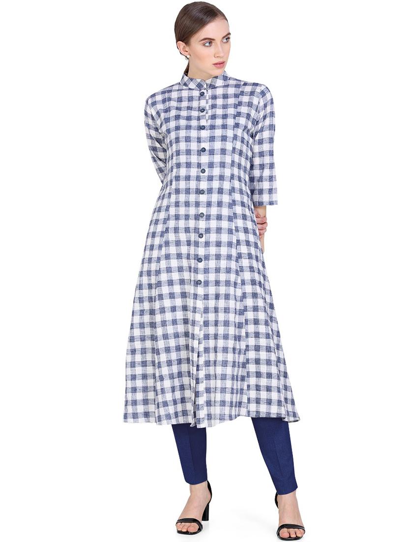 navy cotton aline kurta - 17466617 - Zoom Image - 2