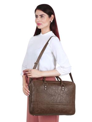 brown leatherette (pu) regular laptop bag - 17466799 - Standard Image - 6