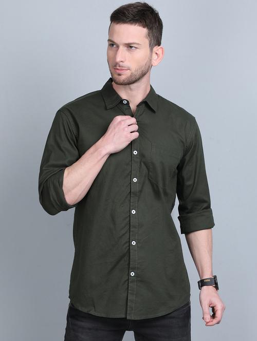 olive green solid casual shirt - 17467569 - Very Small Image - 1