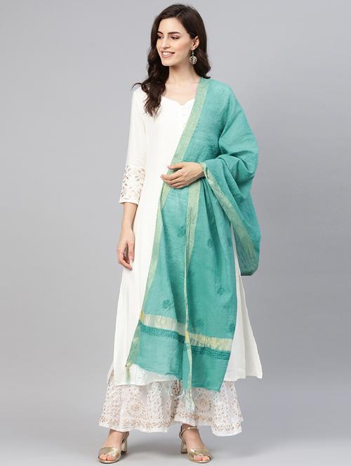 turquoise plain dupatta - 17467848 - Standard Image - 1