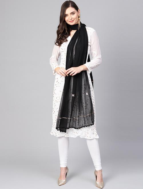 black poly georgette plain dupatta - 17467851 - Standard Image - 1