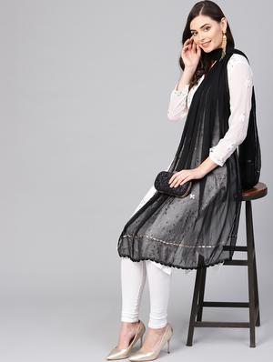 black poly georgette plain dupatta - 17467851 - Standard Image - 2