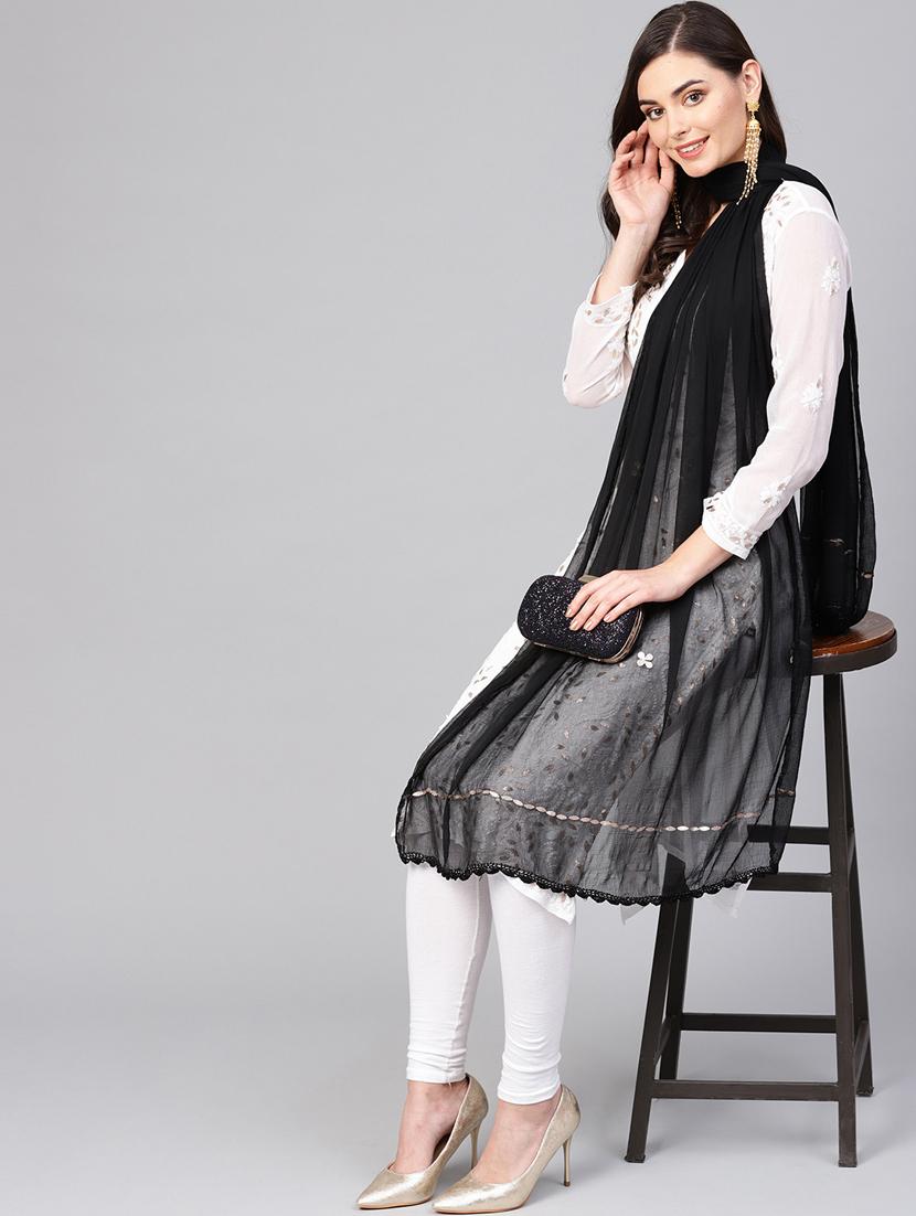black poly georgette plain dupatta - 17467851 - Zoom Image - 2