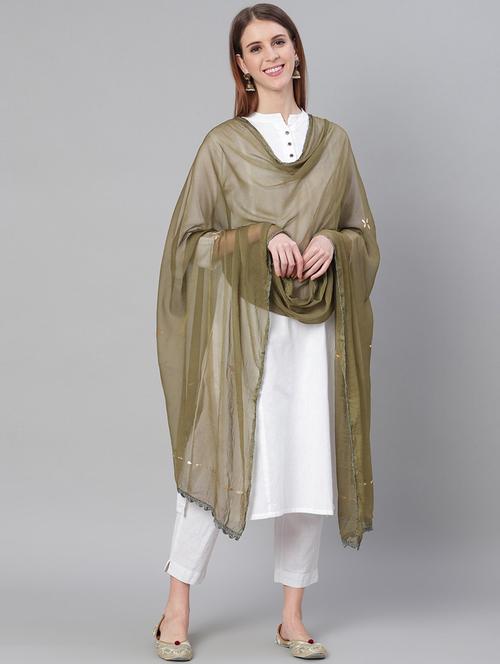 olive poly georgette plain dupatta - 17467868 - Standard Image - 1
