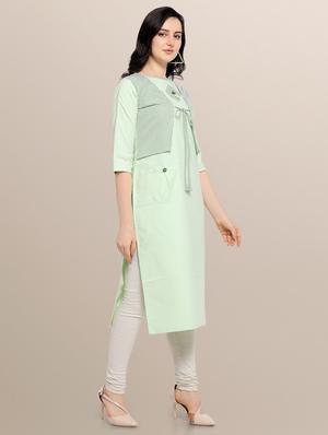 green rayon straight kurti - 17468049 - Standard Image - 2