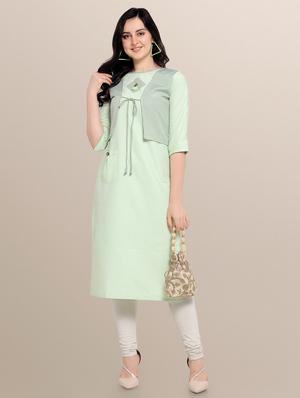 green rayon straight kurti - 17468049 - Standard Image - 3