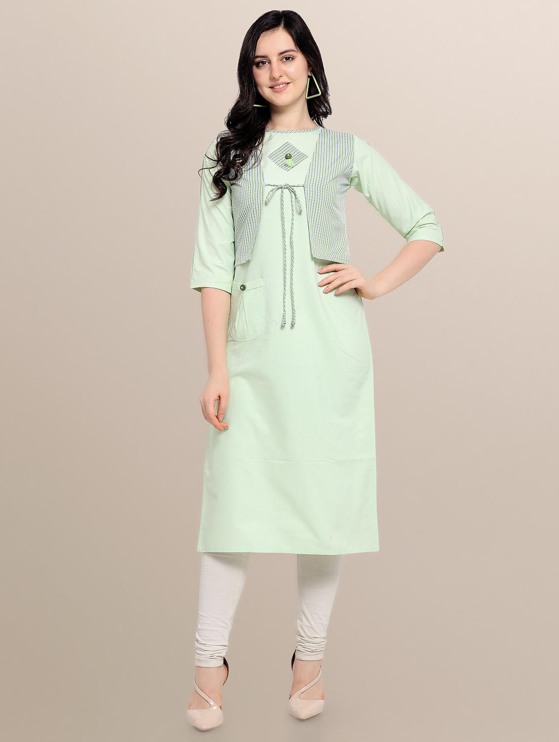 green rayon straight kurti - 17468049 - Zoom Image - 1
