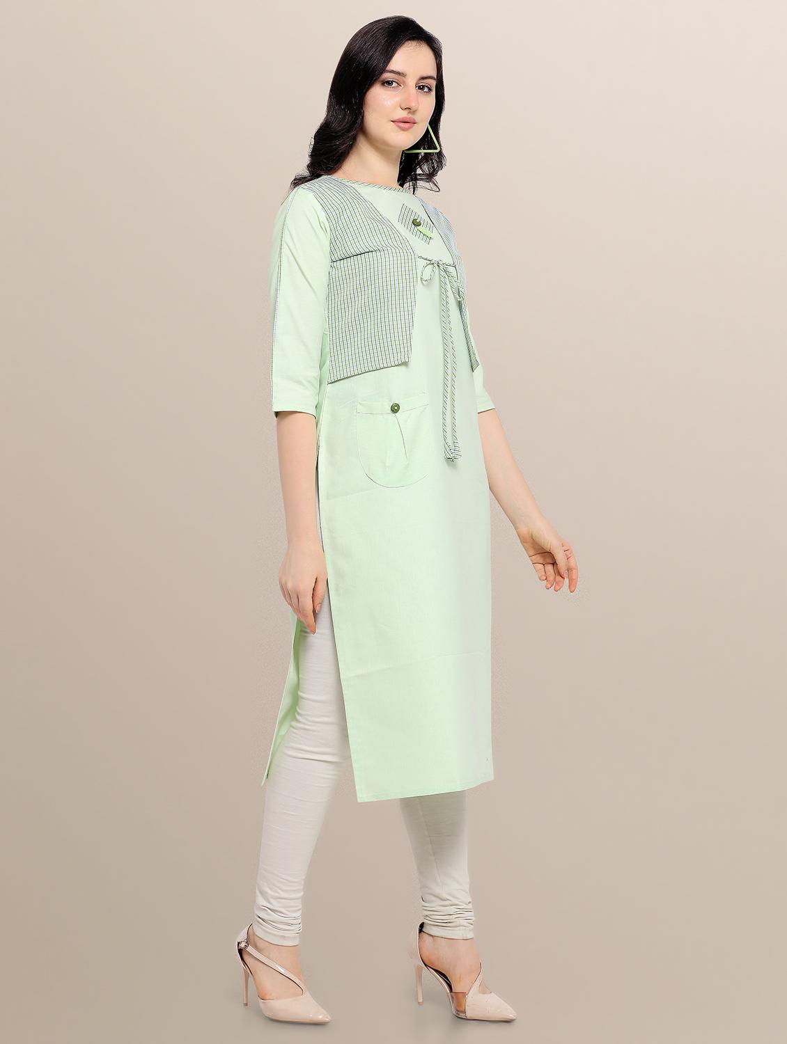 green rayon straight kurti - 17468049 - Zoom Image - 2