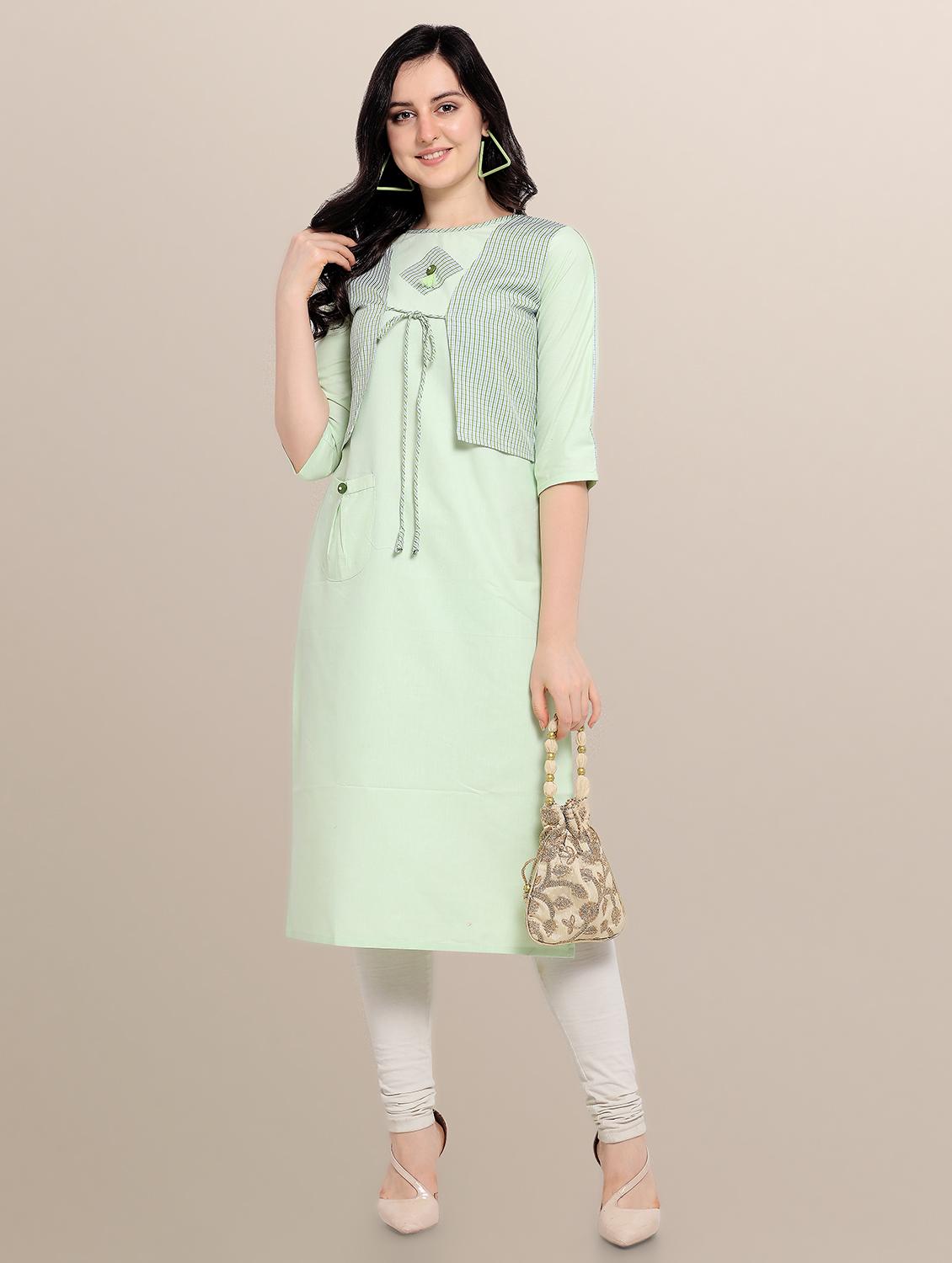 green rayon straight kurti - 17468049 - Zoom Image - 3