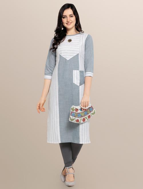 offwhite cotton blend straight kurti - 17468057 - Very Small Image - 1