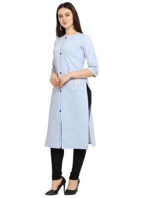 blue cotton straight kurti - 17468064 - Standard Image - 2