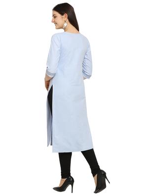 blue cotton straight kurti - 17468064 - Standard Image - 3