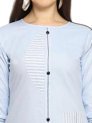 blue cotton straight kurti - 17468064 - Standard Image - 4