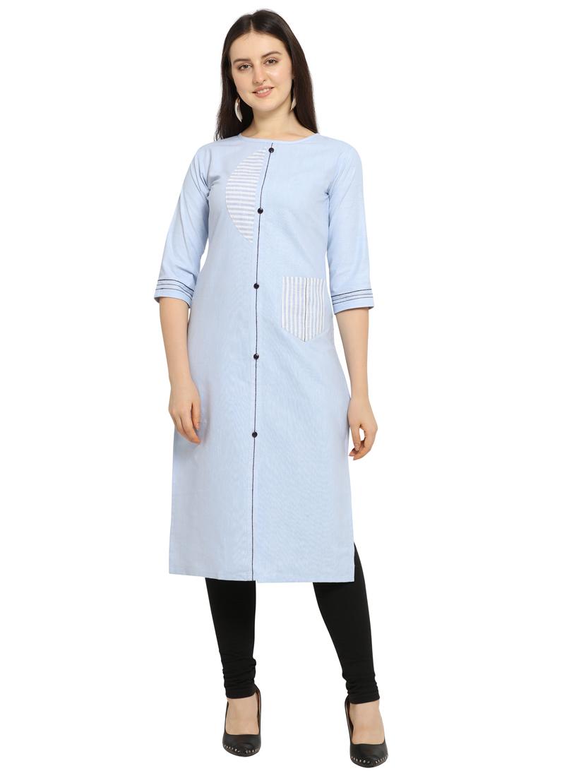 blue cotton straight kurti - 17468064 - Zoom Image - 1