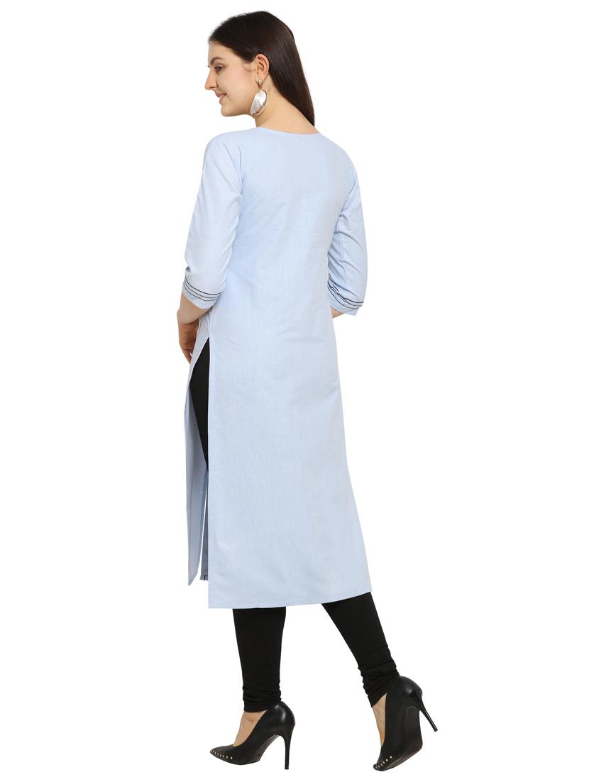 blue cotton straight kurti - 17468064 - Zoom Image - 3