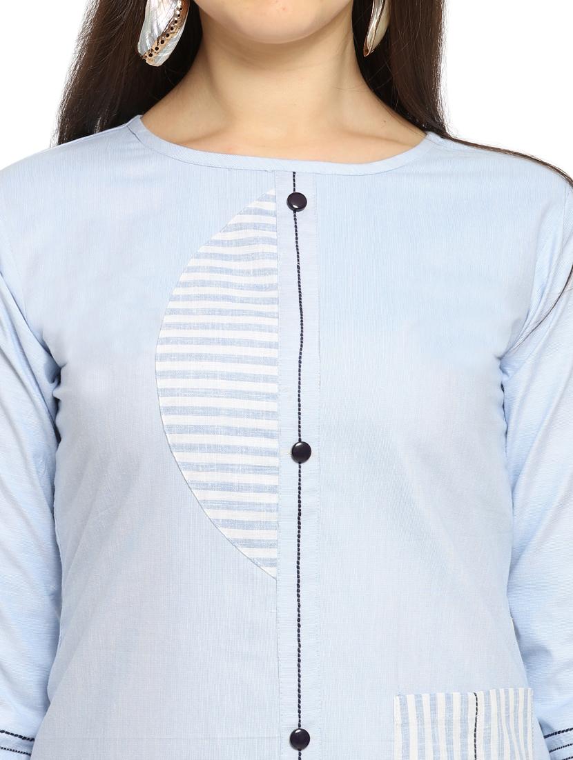 blue cotton straight kurti - 17468064 - Zoom Image - 4