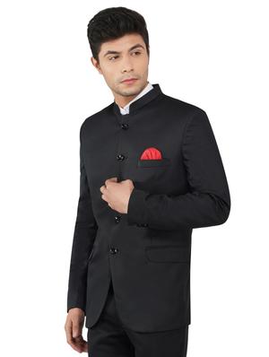 black solid bandhgala formal blazer - 17468183 - Standard Image - 2