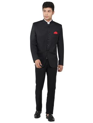black solid bandhgala formal blazer - 17468183 - Standard Image - 4