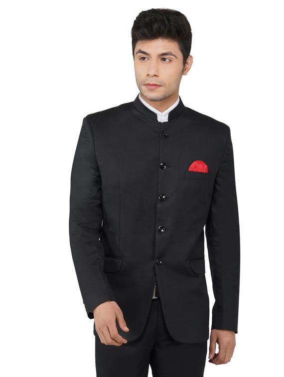 black solid bandhgala formal blazer - 17468183 - Zoom Image - 1