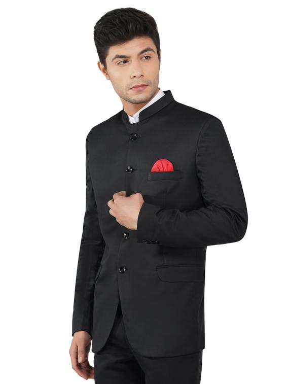 black solid bandhgala formal blazer - 17468183 - Zoom Image - 2