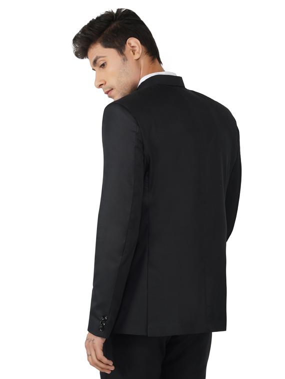 black solid bandhgala formal blazer - 17468183 - Zoom Image - 3