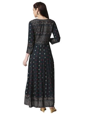 green rayon anarkali kurta - 17468327 - Standard Image - 3