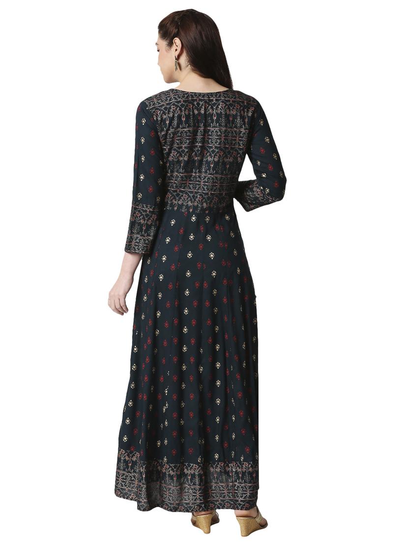 green rayon anarkali kurta - 17468327 - Zoom Image - 3
