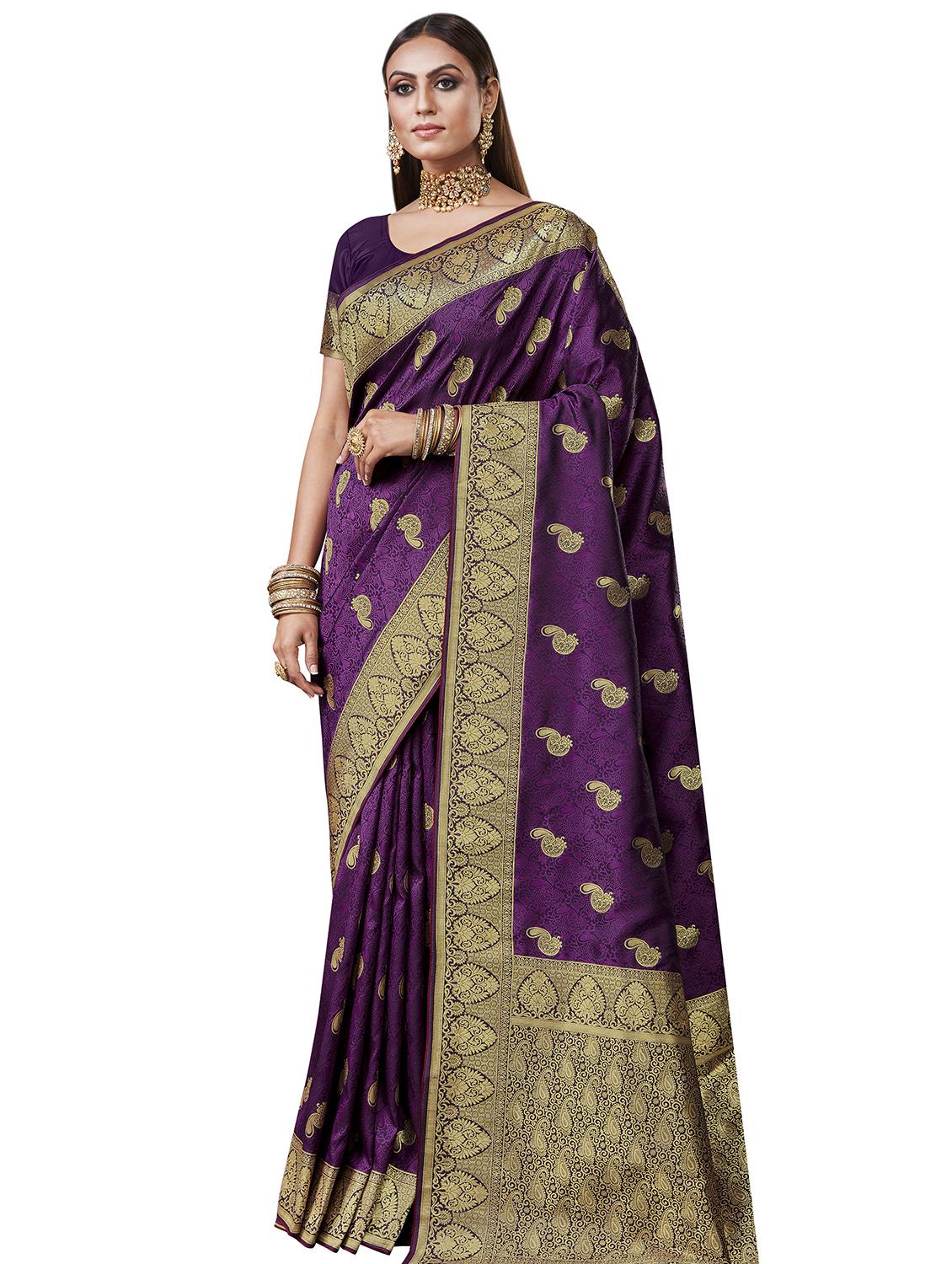 self design banarasi saree with blouse - 17468384 - Zoom Image - 1