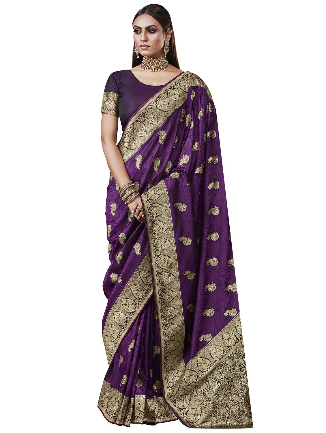 self design banarasi saree with blouse - 17468384 - Zoom Image - 2