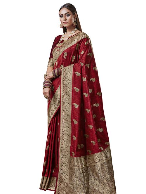 self design banarasi saree with blouse - 17468385 - Standard Image - 1