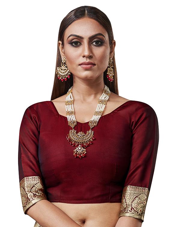 self design banarasi saree with blouse - 17468385 - Zoom Image - 2