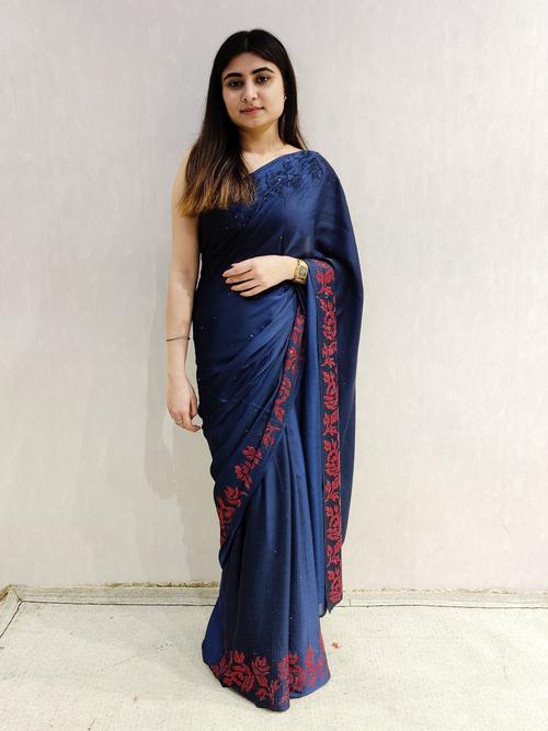 blue color beautiful saree with swaroski - 17468436 - Standard Image - 1