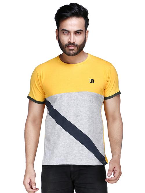 yellow color block cut & sew t-shirt - 17468529 - Standard Image - 1
