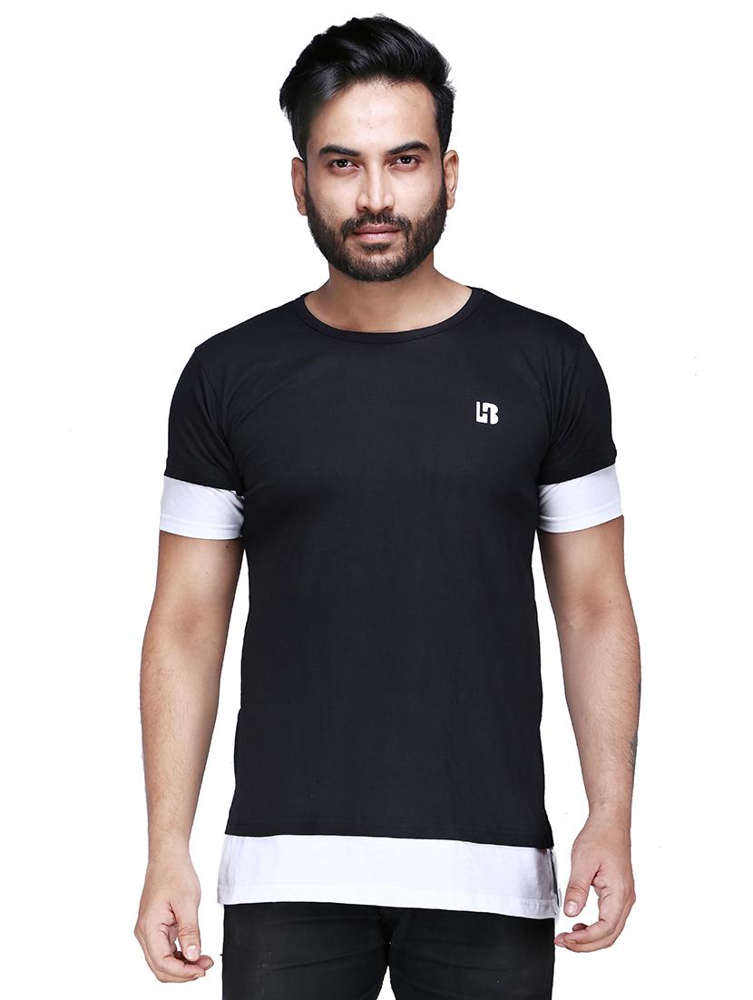 black color block cut & sew t-shirt - 17468530 - Zoom Image - 1