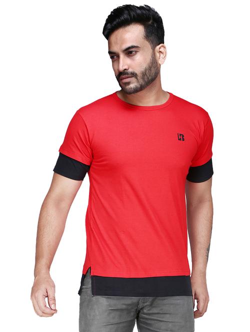 red color block cut & sew t-shirt - 17468531 - Standard Image - 1